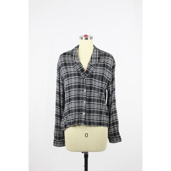 Aritzia Tops - Aritzia WILFRED FREE Camille Grey Black Check Twill Button Up Shirt, Size M
